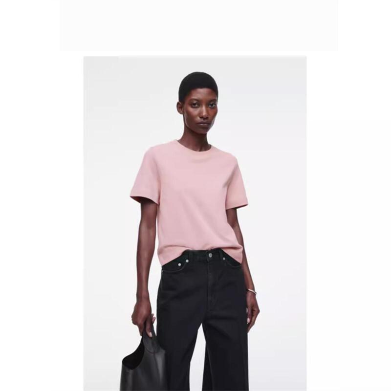 2024 Autumn New Women's Clothing Standard Fit Round Neck Short Sleeve T-Shirt Pink 0960679113