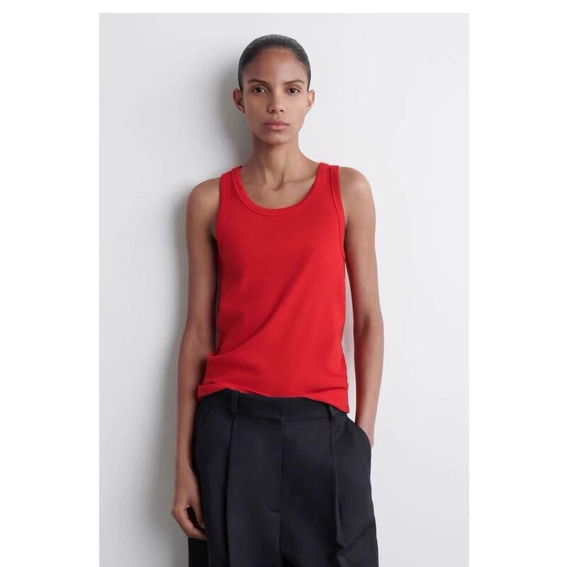 C@S Women's Clothing Slim Fit Round Neck Ribbed Vest Red 2025 Summer New Arrival 0888940084