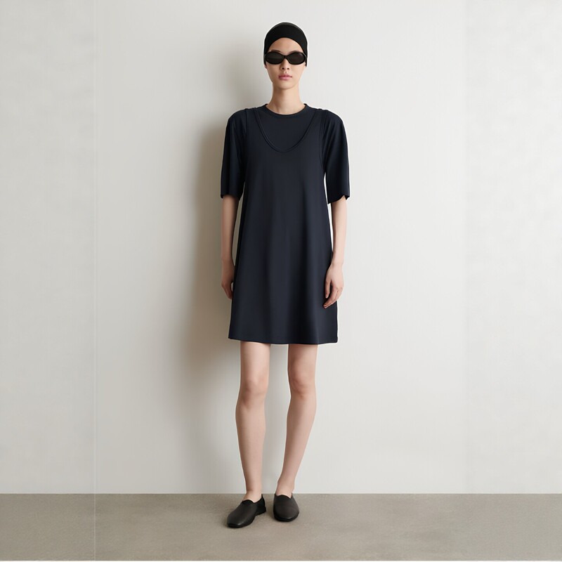 Cs Women's Clothing Standard Fit Mini Knitted T-Shirt Dress Navy Blue 2026 Summer New Arrival 1340702001 Cs Women's Clothing Standard Fit Mini Knitted T-Shirt Dress Navy Blue 2026 Summer New Arrival 1340702001