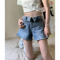 Denim shorts womens Korean version chic summer design sense niche high-waisted trousers are thin slit loose wide-leg pants trendy