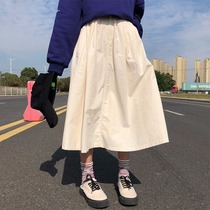 Khaki skirt female design sense female niche spring and Autumn girl a-line skirt high waist mid-length bm tooling skirt