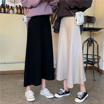 Long skirt womens skirt thin spring and autumn 2021 New slim wool knitted skirt high waist long A- line dress tide