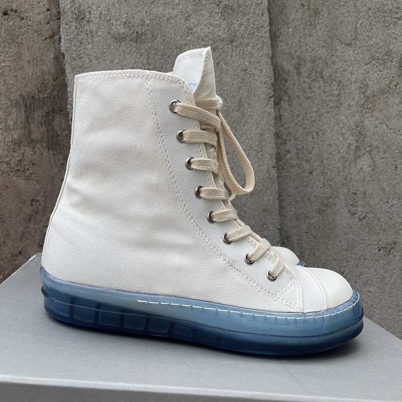 Ro High-Top Canvas Shoes with Crystal Transparent Blue Soles, Sports and Casual Men's Shoes, Thick-Soled Lace-Up Women's Shoes, Couple's Ds Spring and Summer Models