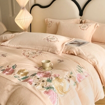 Pastoral wind embroidered creeve cover single piece 200*230 four set of plus coral velvet is set 220*240