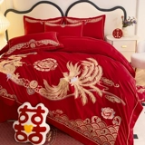 Пододеяльник, красный чай улун Да Хун Пао, комплект, покрывало, 4 предмета, китайский стиль, дракон и феникс, с вышивкой