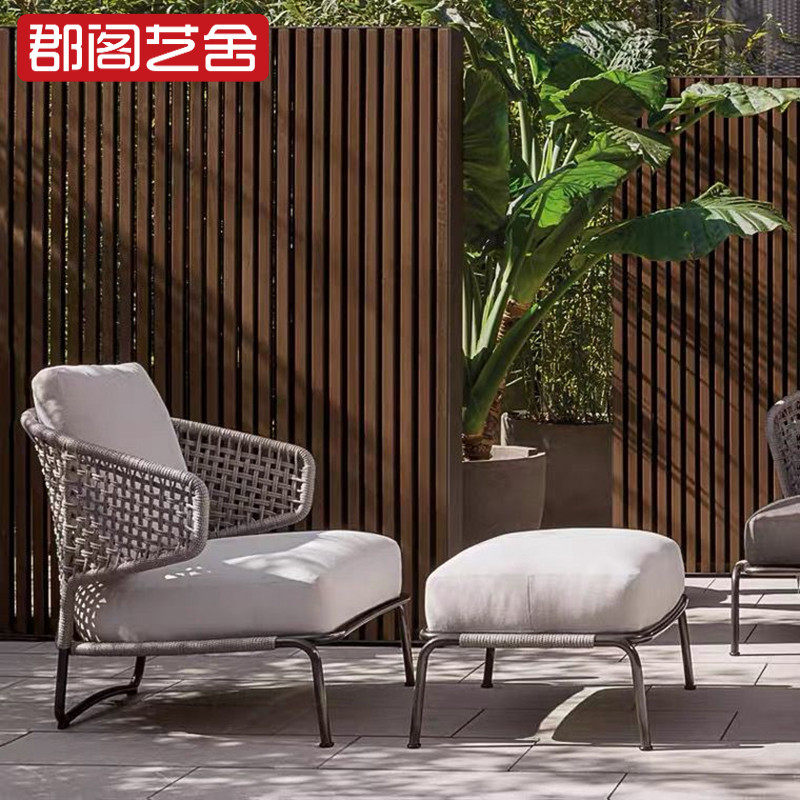 Outdoor furniture balcony courtyard rattan sofa designer hotel villa hemp rope sofa model room creative table and chairs