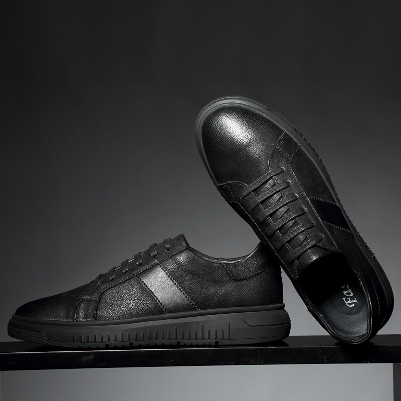 2022 autumn men's shoes Korean version casual men's black leather shoes leather breathable flat men's shoes British all-match sneakers