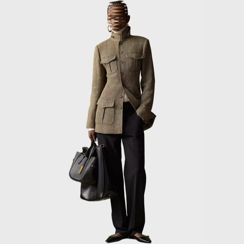 Rl Ralph Vintage Wool Herringbone Woolen Coat, Simple Heavy-Duty Workwear, Intellectual Old Money Style Autumn and Winter Jacket Suit