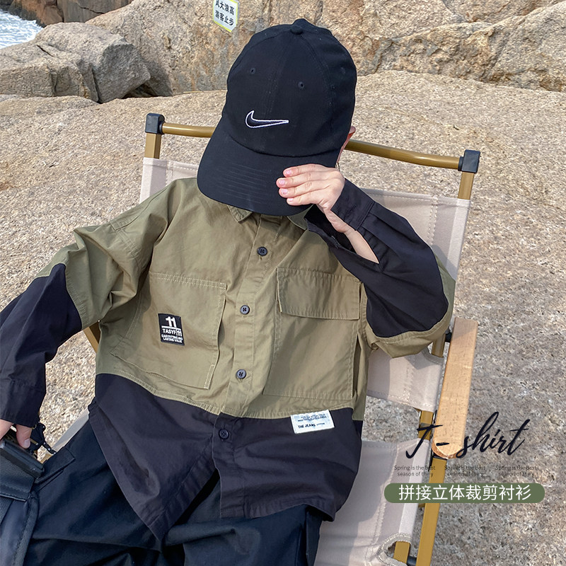 No. 7 Children's warehouse boy jacket spring and autumn baby shirt long-sleeved 2022 children's stitching top Korean version of the Western style