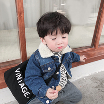 Qiqi Tong Cang Boys Baby Tide Boys Coats Girls Autumn and Winter Plus Cashmere Coats Childrens Cowboy Lamb Hair Top