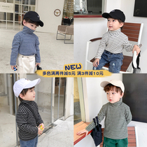 Qiqi Tong Cang Childrens Autumn Boys T-Shirt Plus Girls base shirt Long Sleeve Baby High Neck Striped Top Tide