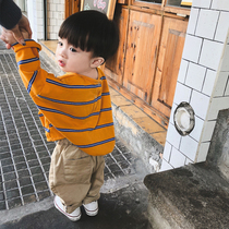 Qiqi Tong Cang boys autumn clothes coat baby base shirt boys T-shirt long sleeve girls stripes base shirt Korean version