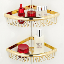 Toilet bathroom shelf full copper triangle basket free punching toilet shower room golden corner mesh basket triangle frame