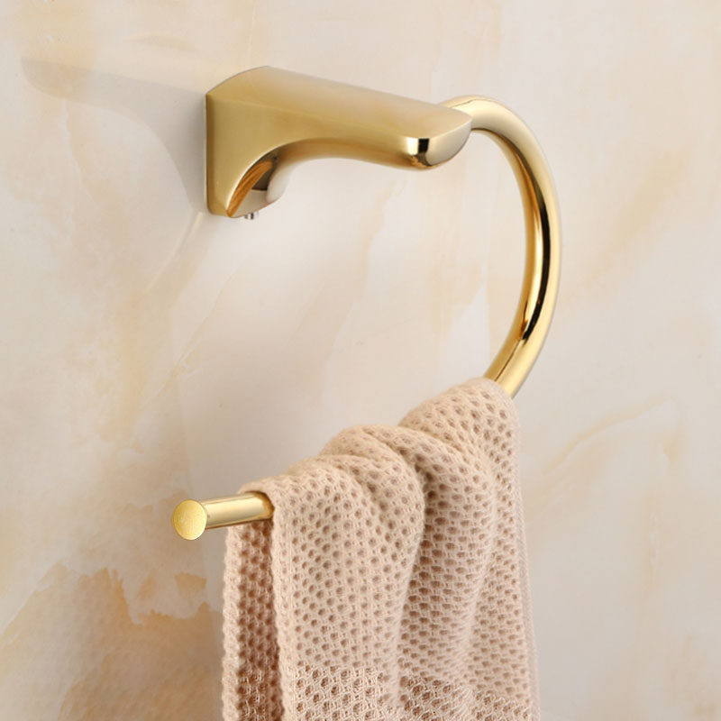 Light luxury gold towel ring shower room bathroom hand towel holder round ring hook toilet towel rack free of punching