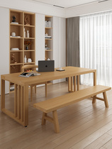 Solid wood computer desk Home Book room Double long desk chair combination minimalist modern reading room Learn to write desk