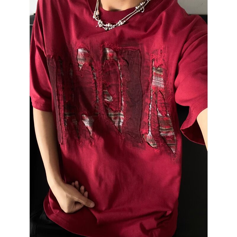 American Retro Distressed Ripped Short-Sleeved T-Shirt for Men and Women, Loose Casual Couple Tops, Street Style Trendy Pure Cotton T-Shirt American Retro Distressed Ripped Short-Sleeved T-Shirt for Men and Women, Loose Casual Couple Tops, Street Style Trendy Pure Cotton T-Shirt
