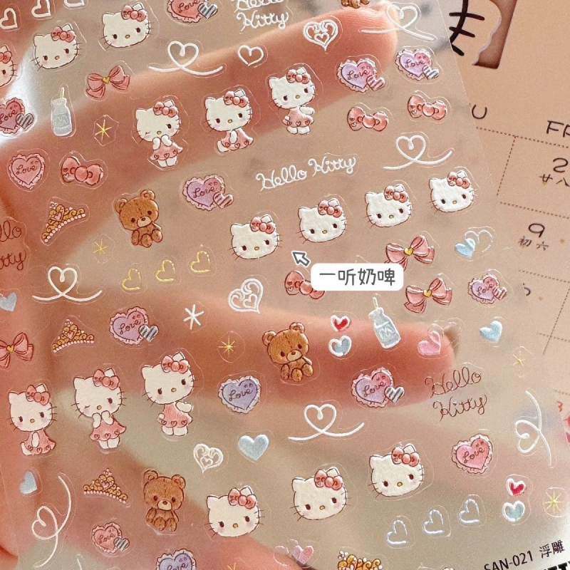 Authentic Tomoni Bear Collaboration Nail Stickers Cute Cartoon Bear and Cat Cake Dessert Embossed Nail Stickers