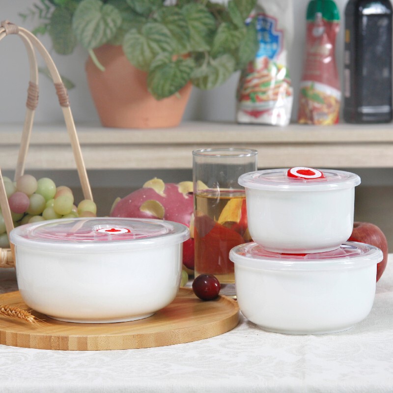 White Small Fresh-Keeping Bowl, Baby Food Bowl, Ceramic Fresh-Keeping Container with Lid, Yogurt Bowl, Microwave-Safe, Suitable for Takeout