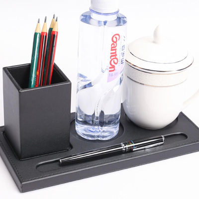 Leather cup pad, office conference table, hotel room tea water pad, square three-hole with pen slot, waterproof and heat-insulating
