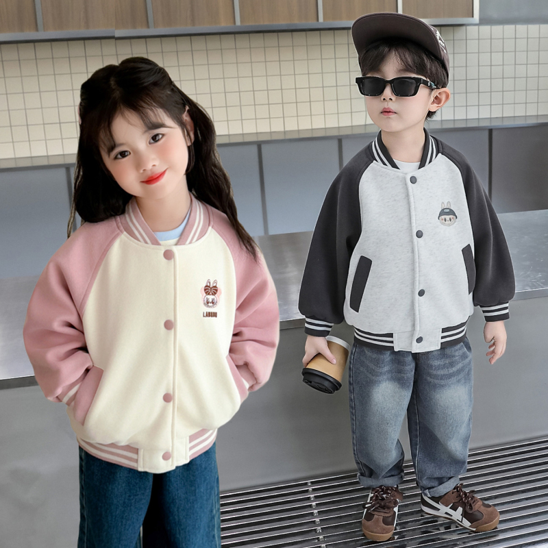 Brother and Sister Baseball Jackets Cartoon Style Autumn Outfit for Twins Dragon and Phoenix Children's Clothing Trendy Tops