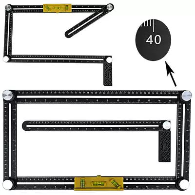 Multifunctional four-folding ruler Aluminum alloy movable folding ruler Wood tile universal tile locator and 4 corner tools