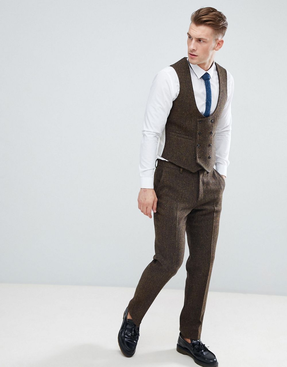 Mùa thu và mùa đông Anh ấm áp tweed vest nam len len xương cá phù hợp với vest mỏng hai mảnh quần đũi nam