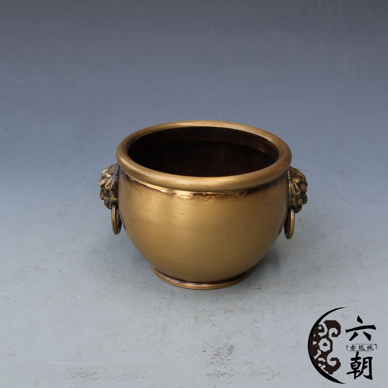 New Antique Bronze Ware Brass Lion Head Copper Cylinder Brush Washing Incense Furnace Ornament Home Decoration Craft Gift