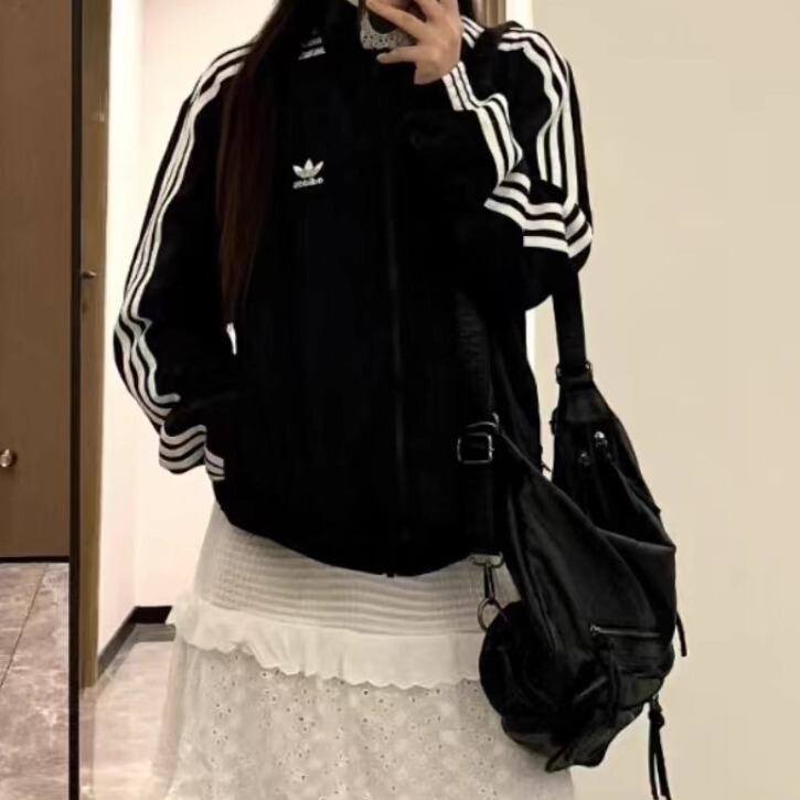 Adidas Adidas Trefoil Men's and Women's Black Retro Sports Casual Stand-Up Collar Jacket Ij7058