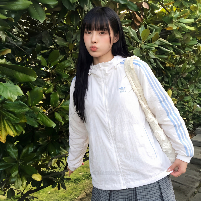 Adidas Trefoil Sports Loose-Fitting Stylish Jacket Sun Protection Clothing White and Blue Women's 2026 New Model