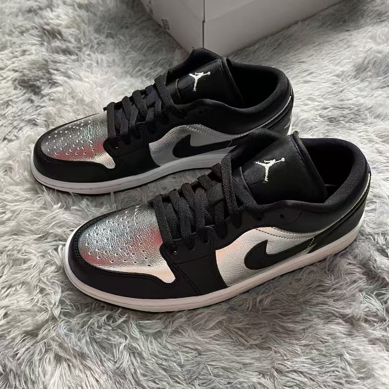 Air Jordan Low Aj1 Black and Silver Women's Shoes Low-Top Retro Casual Basketball Shoes Da5551-001
