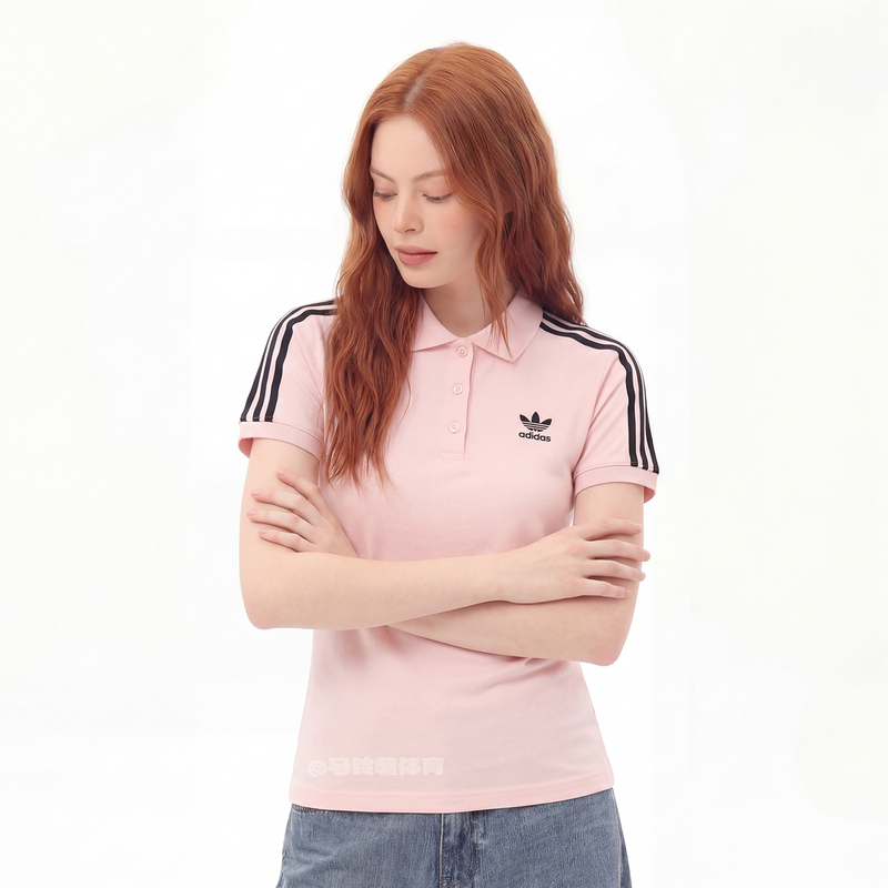 Adidas Adidas Spring and Summer New Sports and Leisure Polo Collar Slim T-Shirt Pink Short-Sleeved Women's Model Kd3699