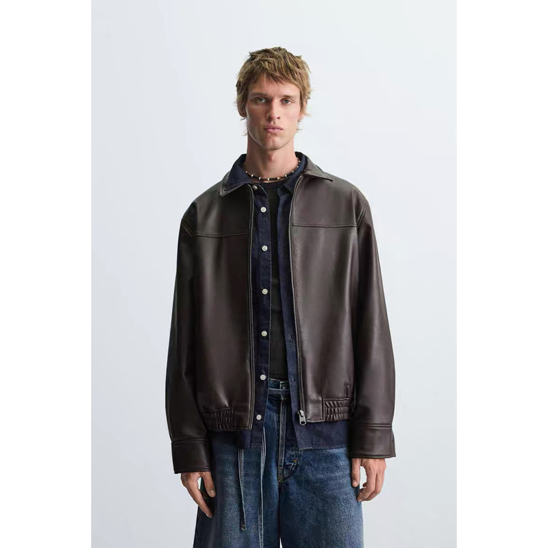 Za 2025 New Summer Products Men's Loose-Fitting Imitation Leather Pilot Zipper Jacket 4027400 753