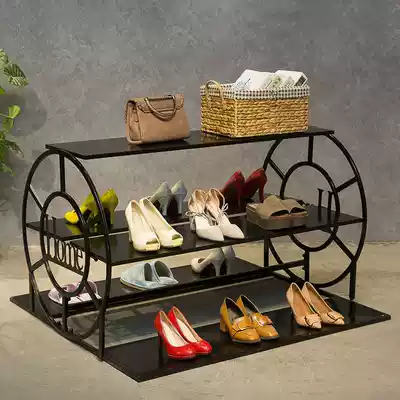 Shoe display rack shop running water table trapezoidal floor-standing Zhongdao shelf clothing store display cabinet multi-layer shoe bag rack
