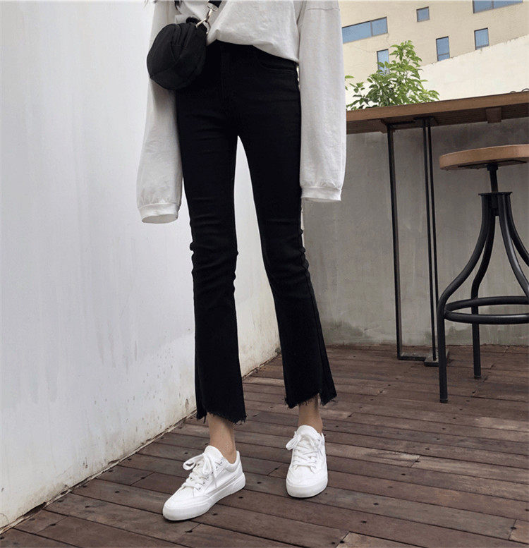Small women's nine-point pants slim fit and slim 2021 spring and summer new high-waisted large-size black straight-leg flared jeans