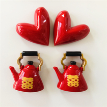 Half plum wedding creative new wedding room decoration double joy teapot three-dimensional resin refrigerator paste magnet magnet Iron Stone