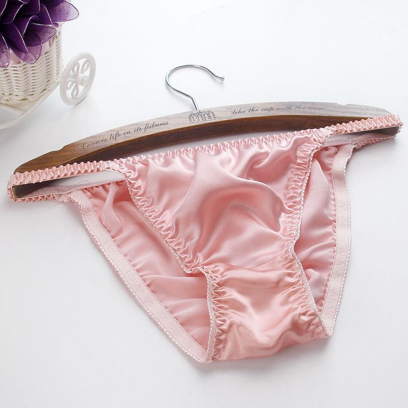 Fashion high fork panties 100 % sample silk low waist triangle pants innocent silk pants T pants breathable silk slip skin