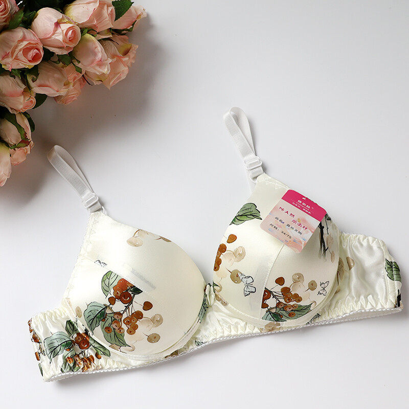 Tangjing Silk Real Silk Wireless Bra Thin Small Cup a Mulberry Silk Breathable Seamless Underwear for Women with Sponge Inserts