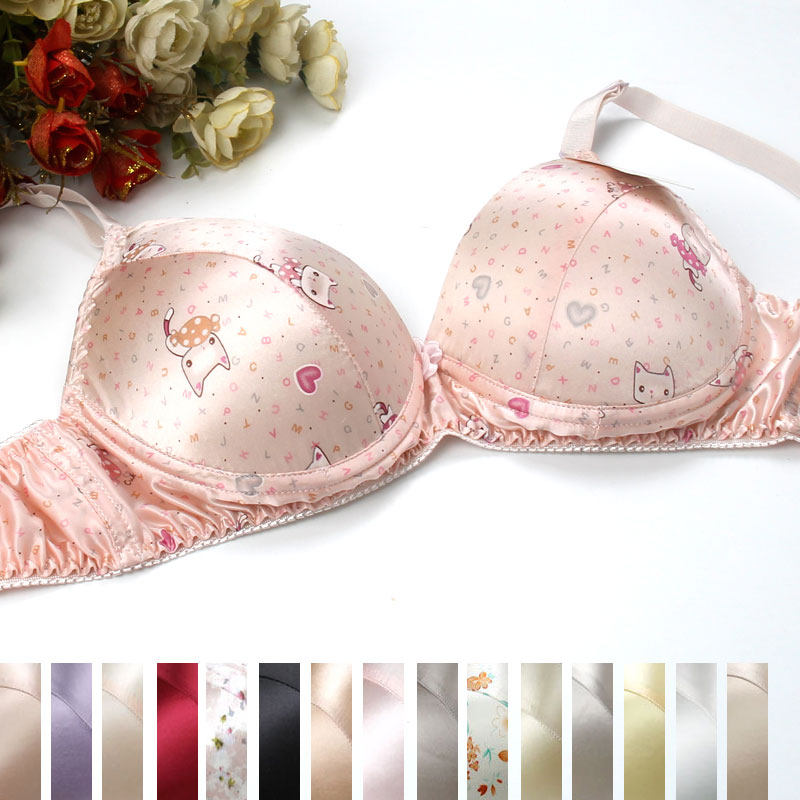 Full 3 pieces true silk bra cover 100% mulberry silk bra bifacial real silk underwear No steel ring B cups