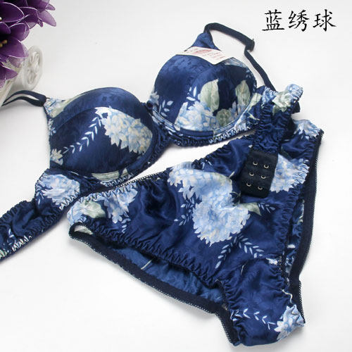 Silk Bra Underwear Set, Women Print Bra Set Silk