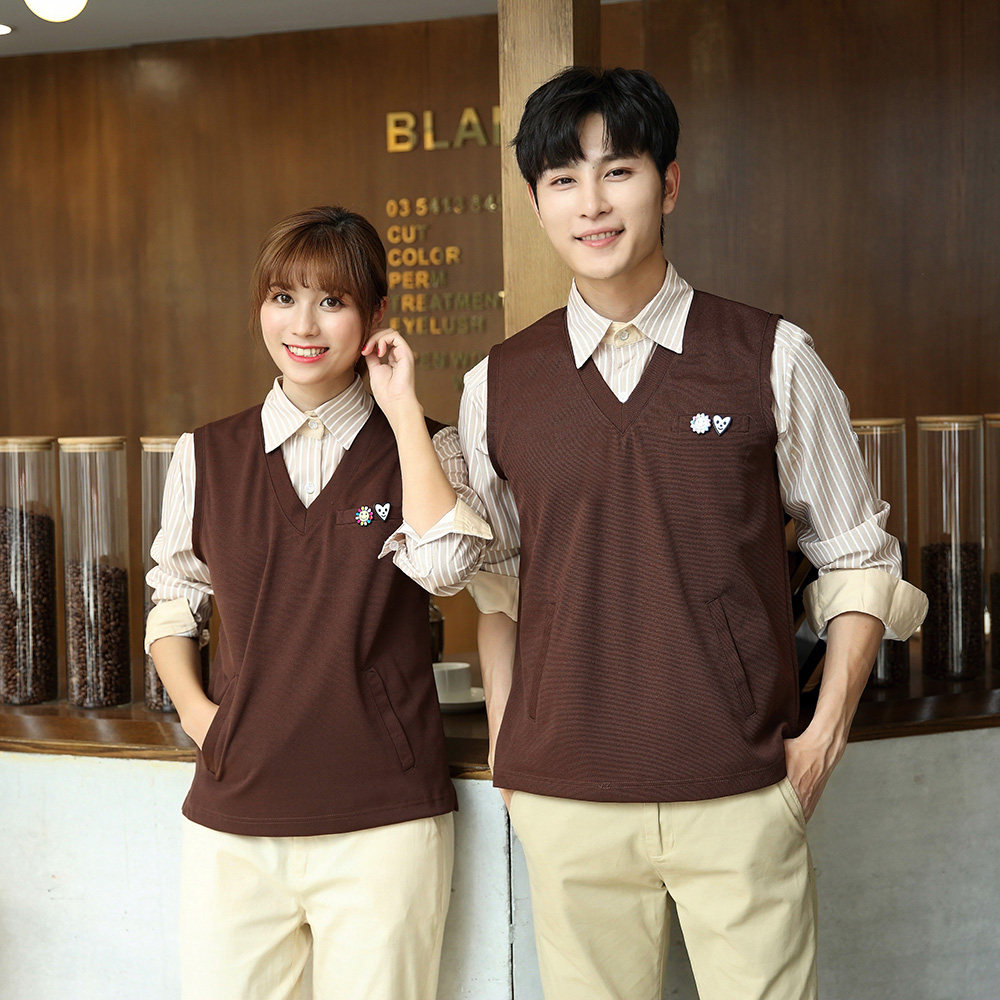 Waiter work clothes Long-sleeved autumn and winter clothing Restaurant hot pot shop knitted vest Hotel front desk work dress female