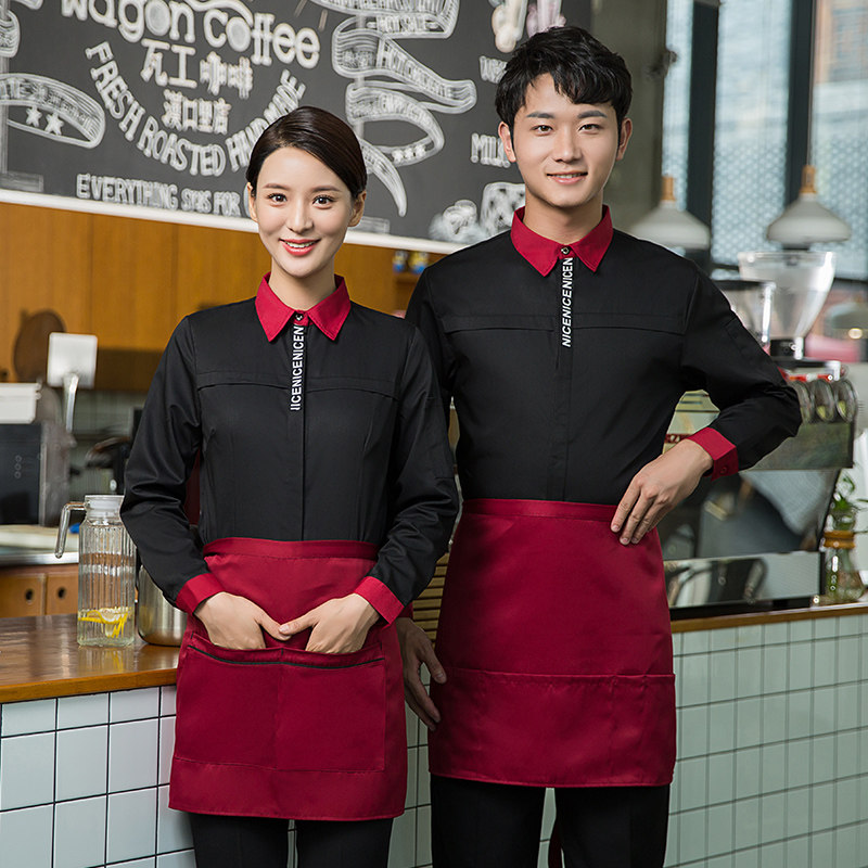 Coffee western restaurant waiter overalls long-sleeved female baking fast food restaurant hot pot hotel restaurant catering autumn and winter clothing