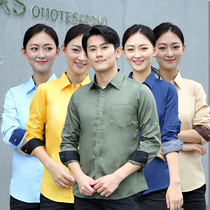 Catering waiter overalls autumn and winter hotel Western restaurant hot pot restaurant milk tea tooling long sleeve shirt customization