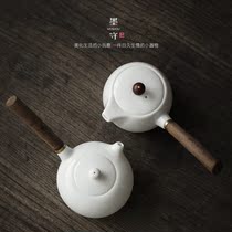 Ink guard white porcelain side handle side handle teapot creative ceramic tea set set meal anti-hot side jade porcelain single pot