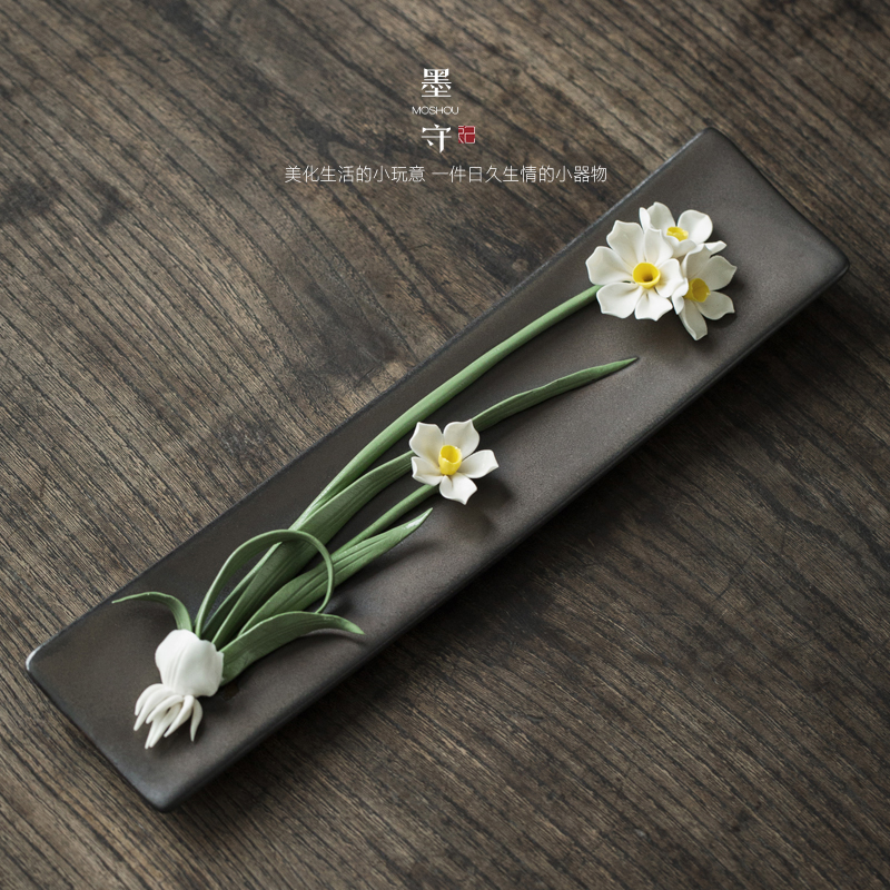Handmade Ceramic Flowers Creative Tea Darling Pens With Tea Mat Decoration Accessories Lotus Scents Inserts Boutique Tea Track Zero Deserve Boutique