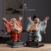 Moshou ceramic handicrafts purple sand lucky Maitreya Buddha ornaments home decoration Bogdo porch decoration