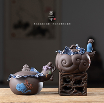Zisha tea pot small creative monk ceramic sealed can Manual tea storage pot black tea Puer tea