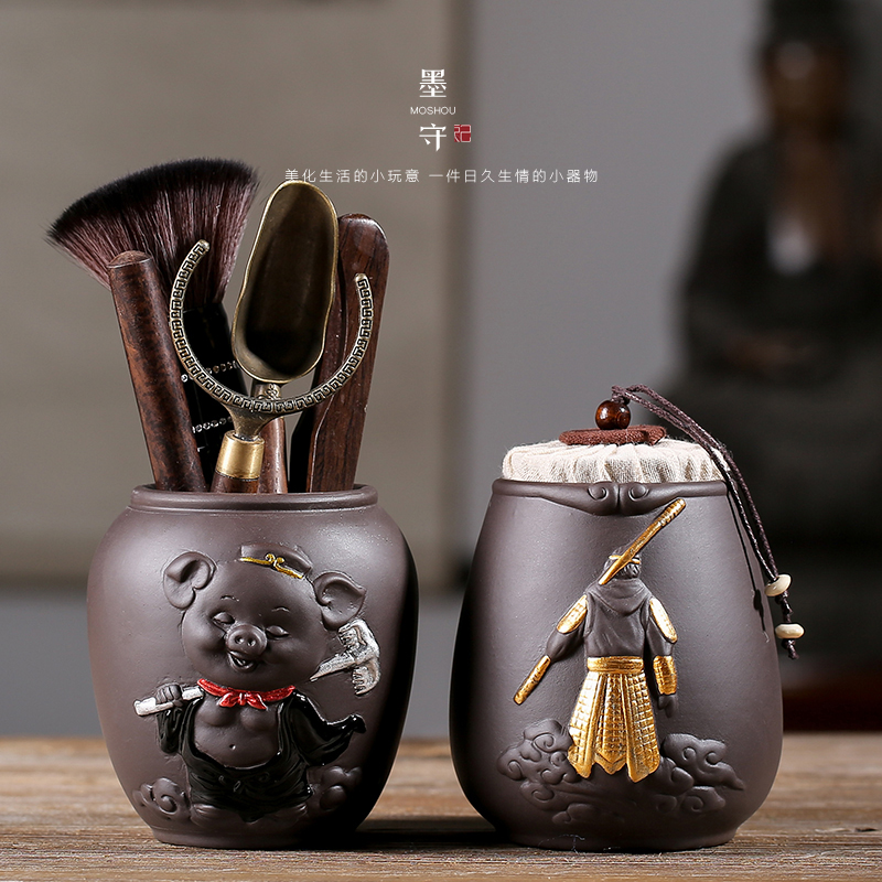 Qi Tian Dazheng boutique purple sand tea pot ceramic small storage tank sealed jar retro pottery storage tank retro