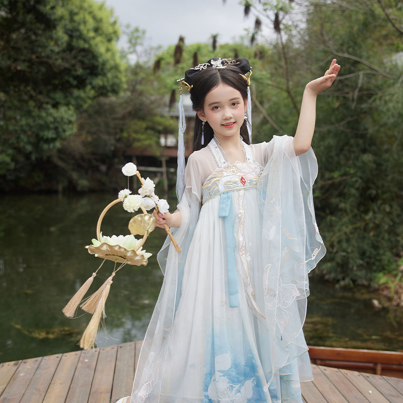 Thirteen Years Old [King of Glory Collaboration - White Snake] Chinese Style Hanfu Girls' New Summer Dress