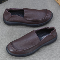Casual Monolayer Leather Shoes Man Genuine Leather Head Layer Bull Leather Foreign Trade Mens Shoes Set Foot Sloth Shoes Men Breathable Driving Shoes Soft Bottom