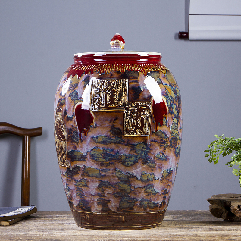 Jingdezhen Ceramic rice cylinder Domestic rice barrel seal 20 catty 50 catty storage compartment Pickle Meat Wine Tan with lid damp bug-Taobao